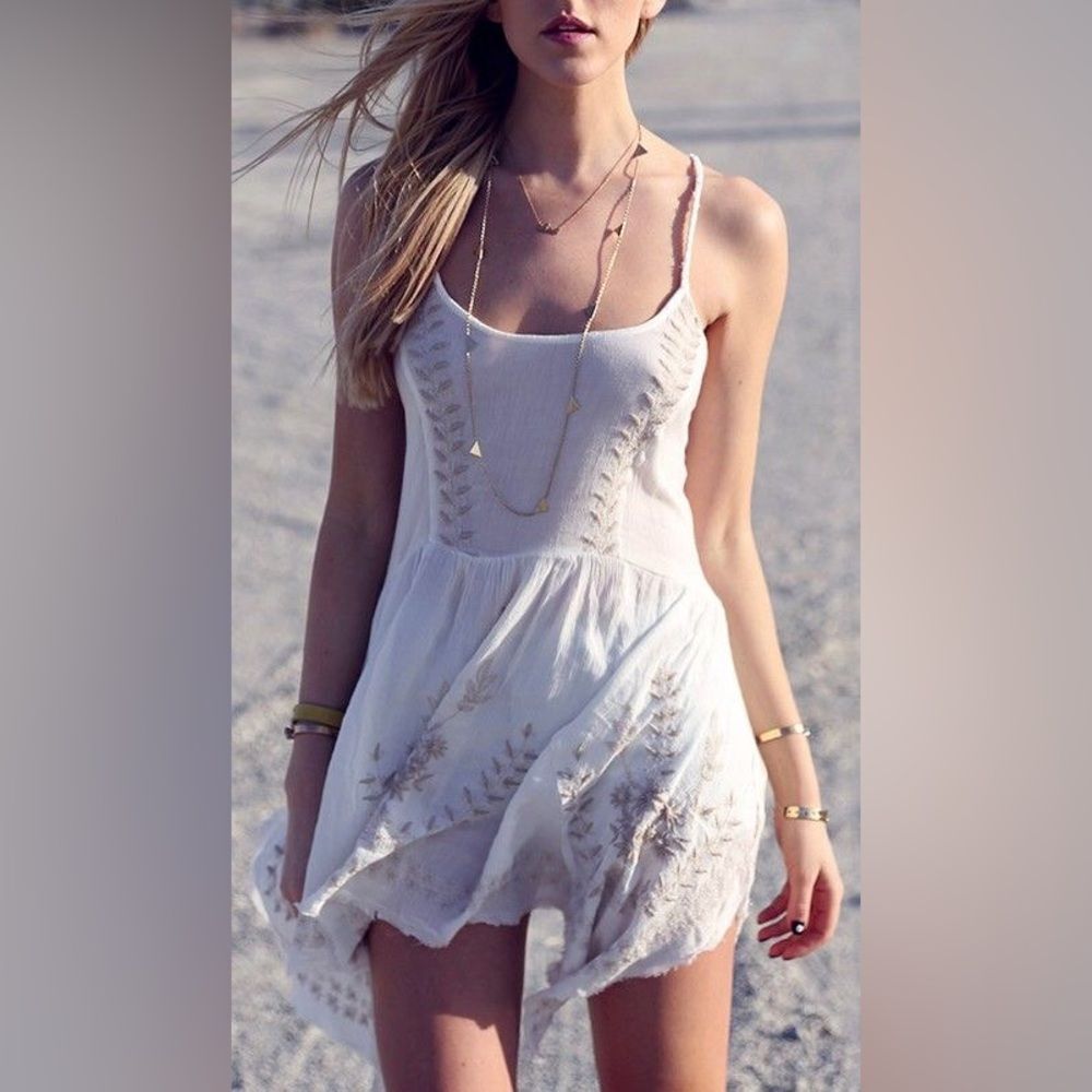 Free People Embroidered Tank Top Bohemian Festival Sleeveless